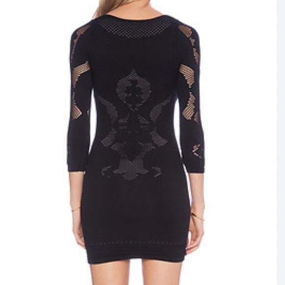 Free People Placed Cutwork Slip Black 3/4 Sleeve Bodycon Dress - Picture 2 of 9